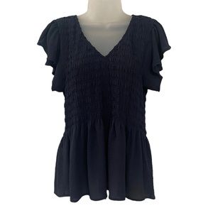 Madewell V-neck Flutter Sleeve Smocked Top in Textured Chiffon